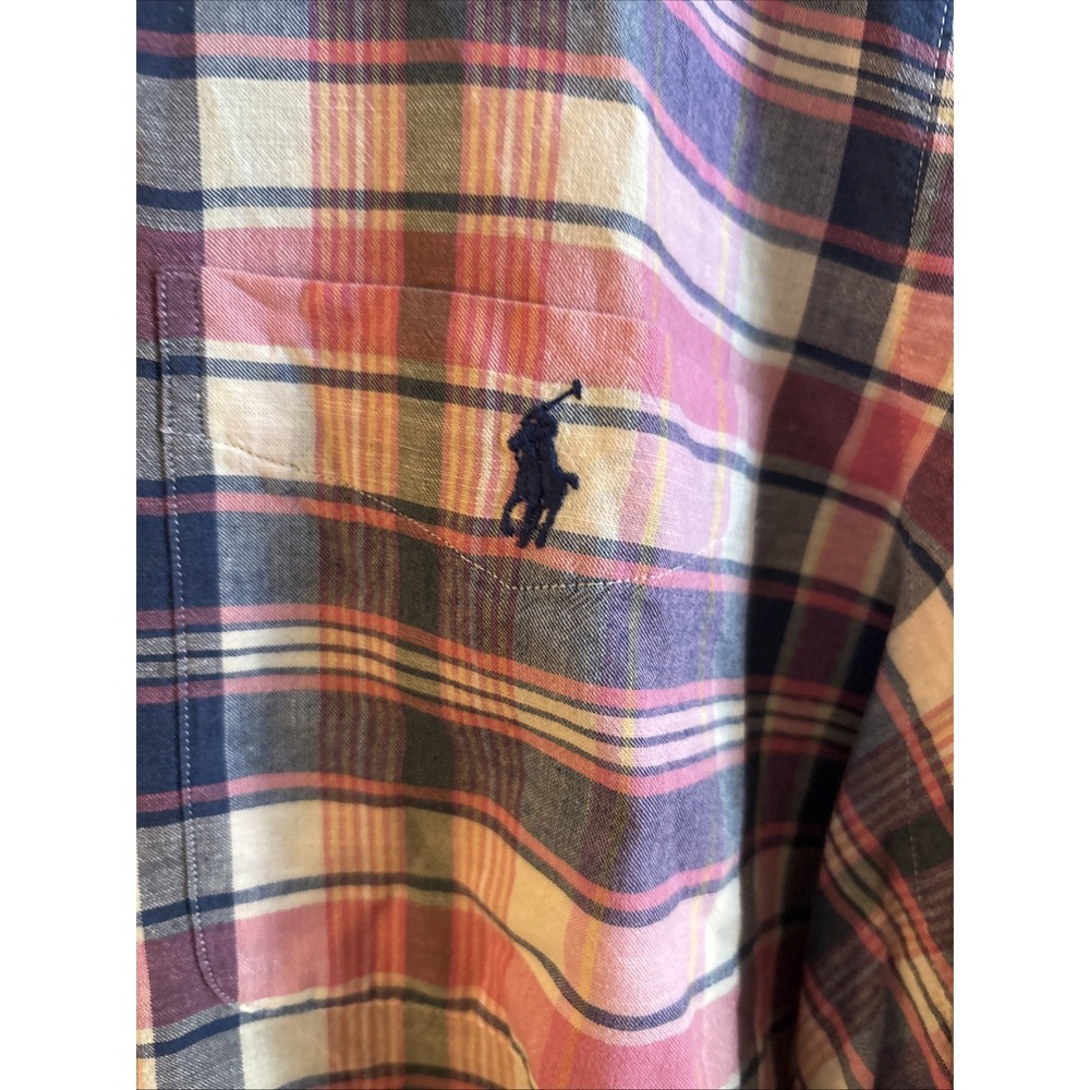 Ralph Lauren Polo Indian Madras Shirt Men Small Pink Blue Plaid Short Sleeve XXL - Picture 3 of 4
